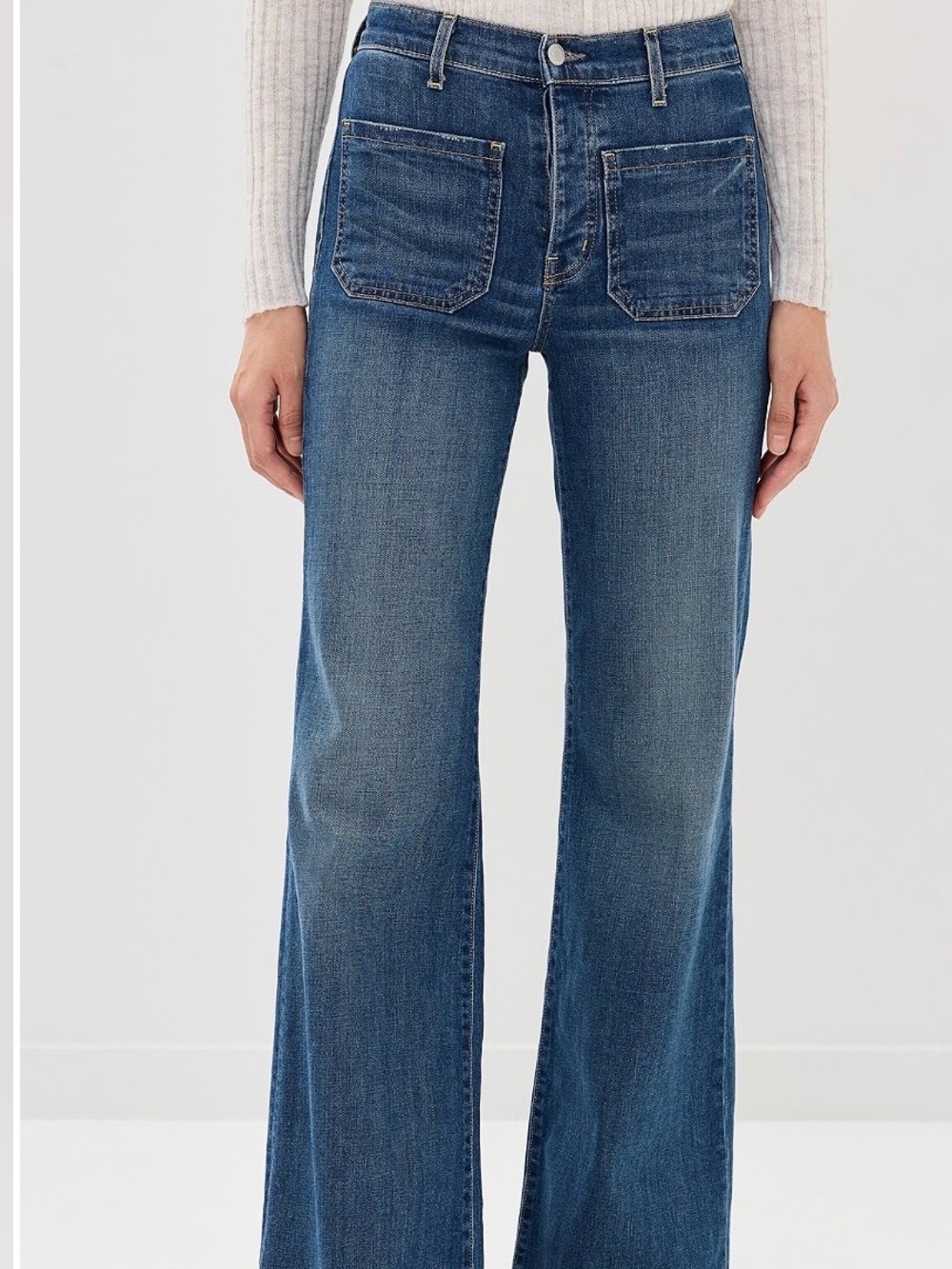 Nili Lotan Blue Wide-Leg Front Pocket Jeans